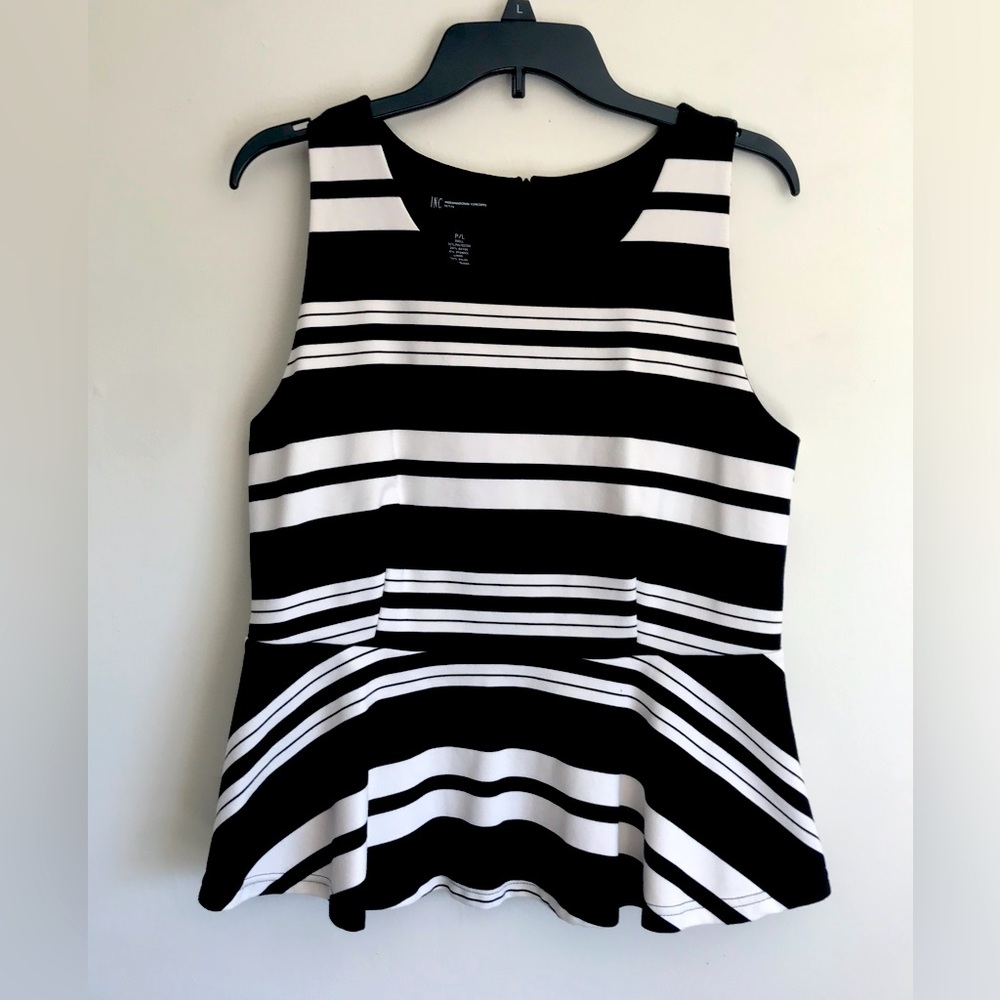 International concepts striped tank with flirty waist band. Petite size large